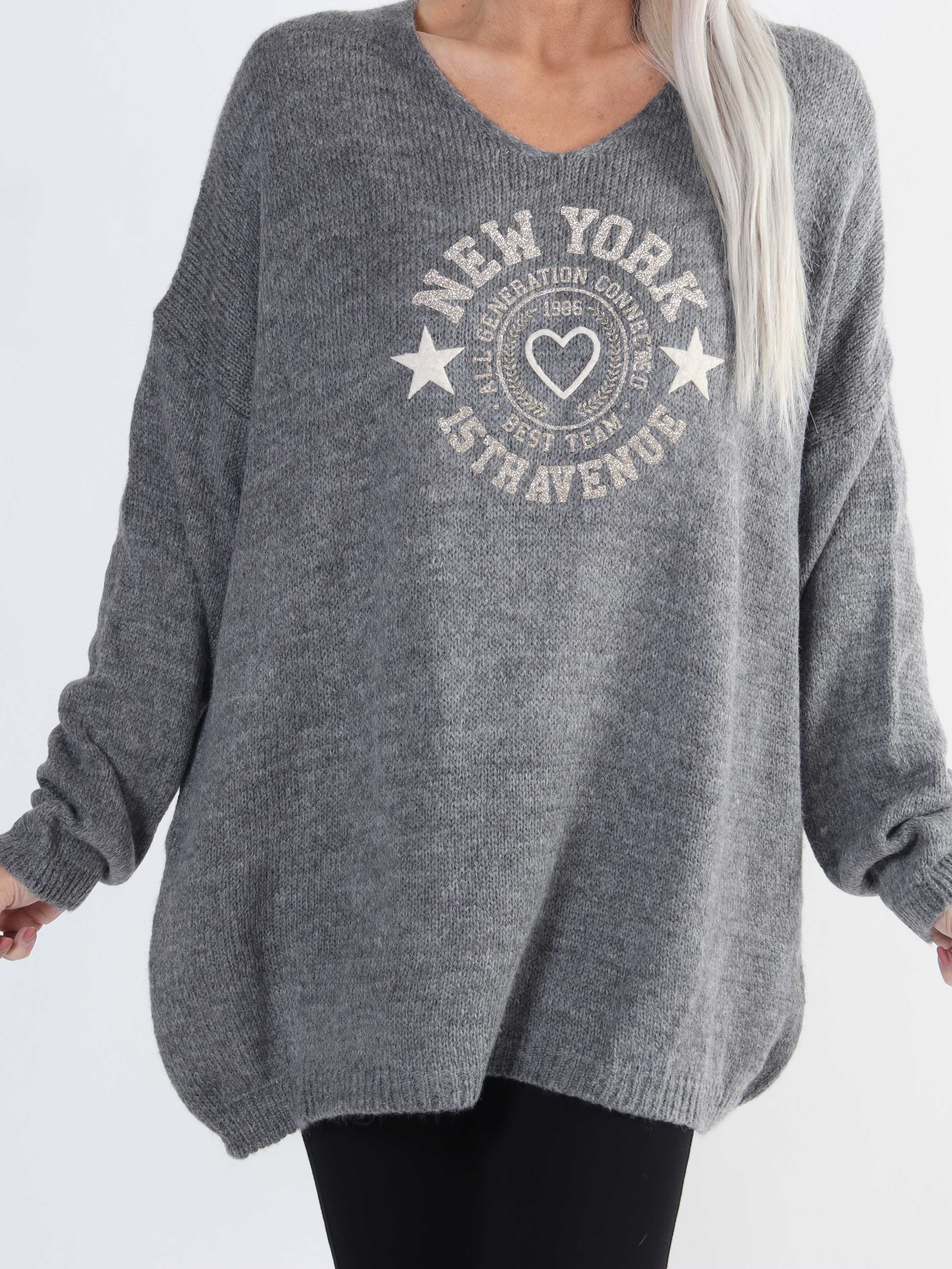 Achilla - Plus size strikbluse med guld print foran